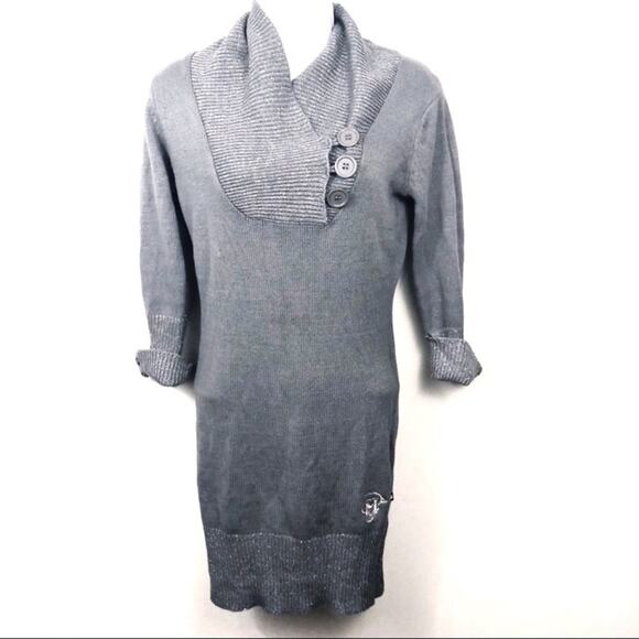 Mecca Femme Streetwear Mock Neck Metallic Sweater Dress Gray Women's Size Small - Picture 1 of 5